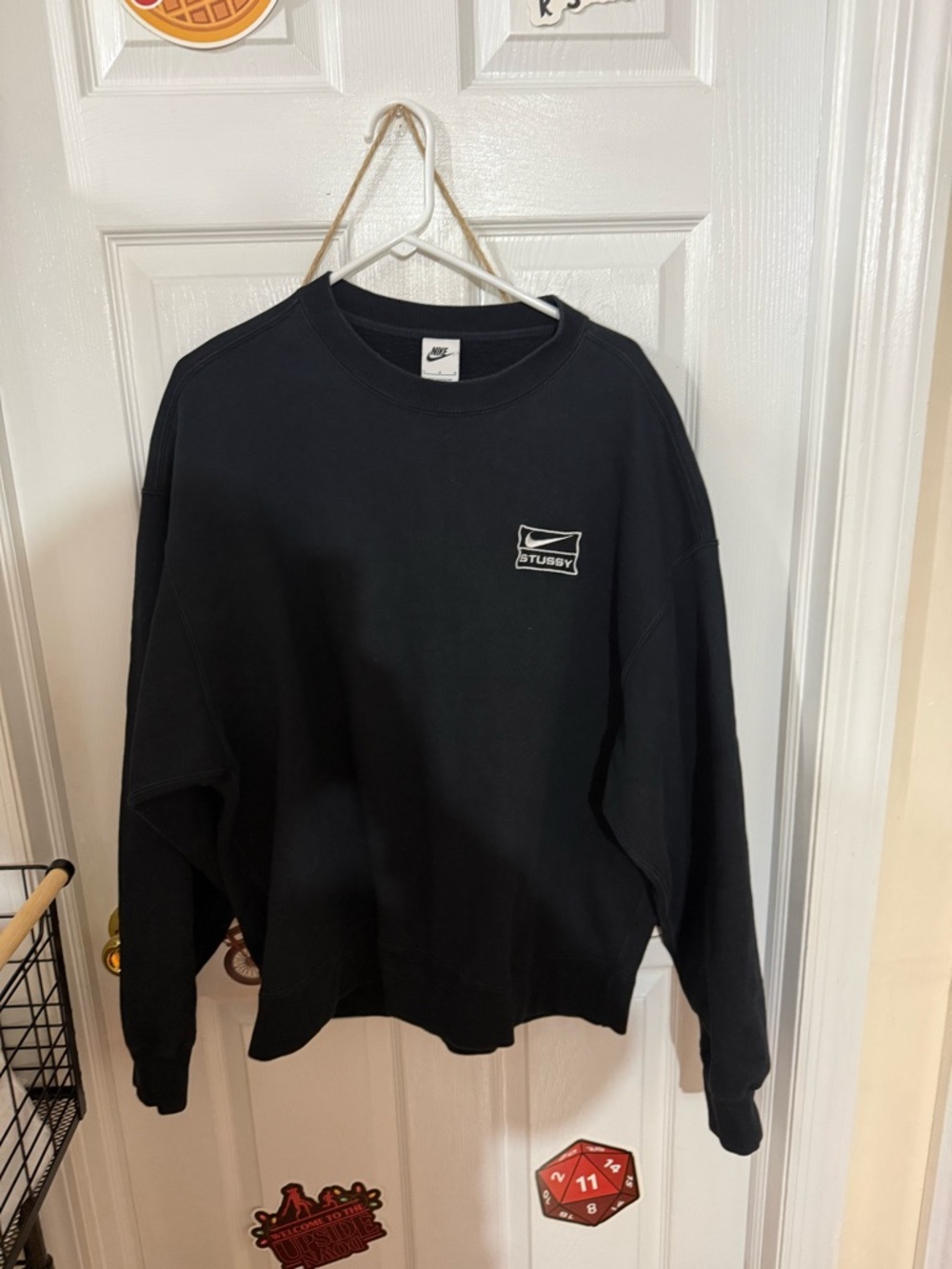 Nike Black Crewneck Sweatshirt with Small White Stussy Patch